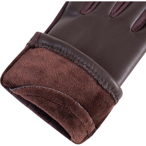 Women's Brown Winter Leather Touch Screen Wool Lined Windproof Warm Dress Gloves - Picture 6 of 9